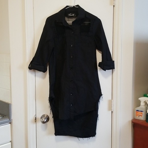 Thrill Frayed Black Shirt Dress Tunic Goth Emo Size Small - Picture 1 of 10